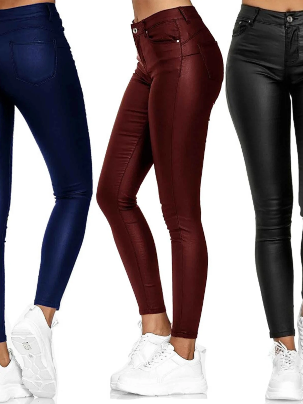 Women's Color Leather Casual Pants High Waist Slim Fit Long Trousers Comfortable Small Feet Pants Faionable Autumn Wear