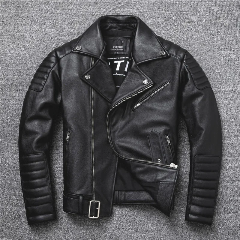 Tcyeek New Mens Cowhide Leather Jacket Autumn Spring Men Clothing Genuine Leather Coat Label Moto Biker Jackets Casaco Masculino