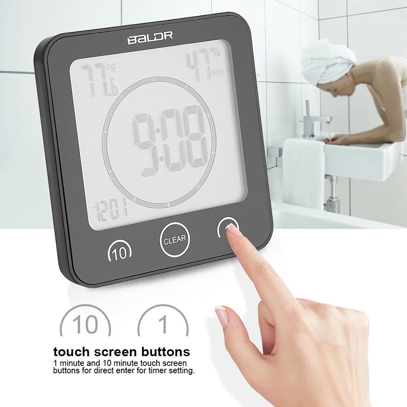 LCD Screen Waterproof Digital Bathroom Wall Clock Temperature Humidity Countdown Time Function Wash Shower Hanging Clocks Timer