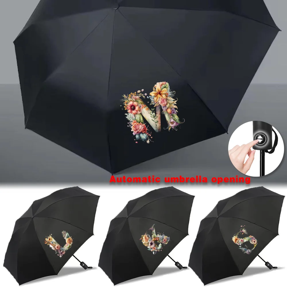 

Mini Foldable Umbrella UV Protection Automatic Umbrellas Sun Rain High Aesthetic Value Travel Essentials Floral Letter Printed