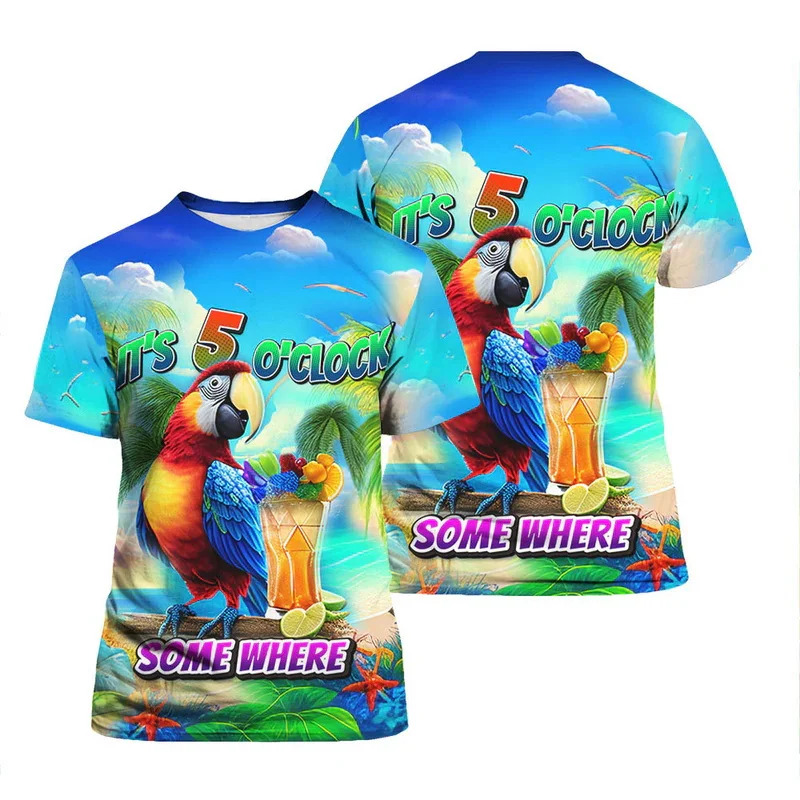 Summer 3D Cute Animals Parrots Printing T Shirt Funny Parrot Graphic Short Sleeves Kid Fashion Streetwear T-shirts Mens Clothing