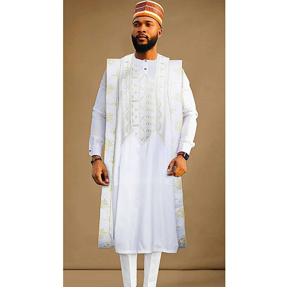 

H&D New African Clothes for Men Tradition Clothing Embroidery Shirt Pants 3 Pcs Set Bazin Robe Wedding Party Nigeria Clothing