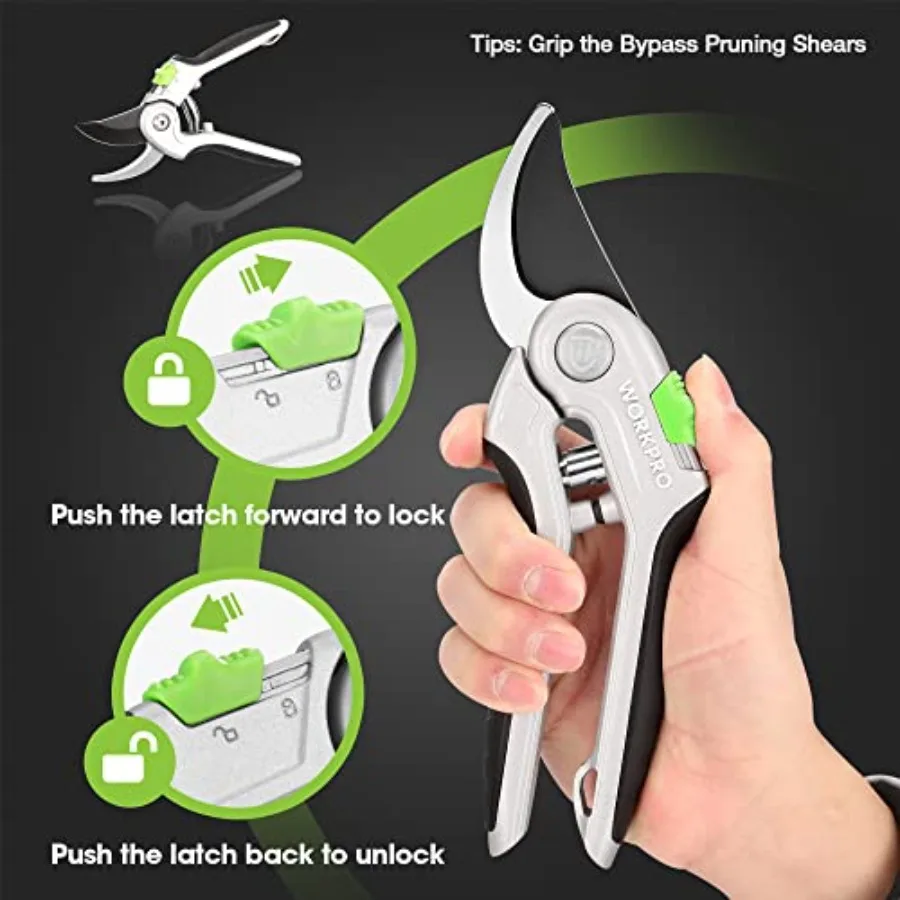 Bypass Pruning Shears 8" Hand Pruners with Aluminum Handle Stainless Steel and Sharp SK5 Blades Professional Plant Snips Clippe