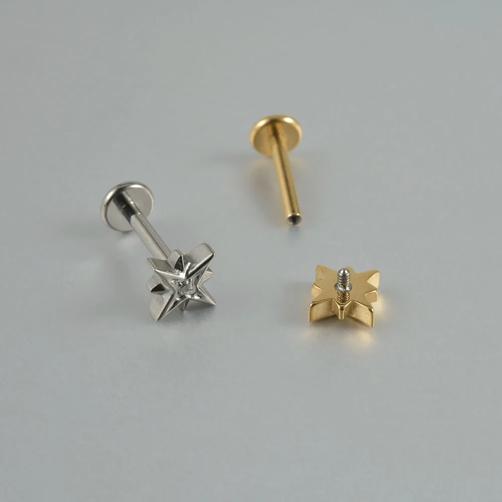 1Pc G23 Titanium Hexagram Star Earring Lobe Stud Sun Cross Zircon Inner Screw Helix Tragus Cartilage Labret Piercing Jewelry