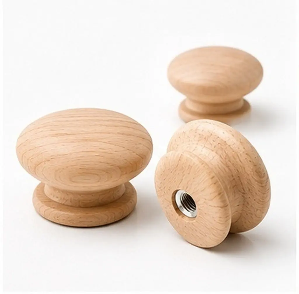 15pcs Natural Wood Round Cabinet Pulls – Beech Drawer Handles for Furniture, Home & Office