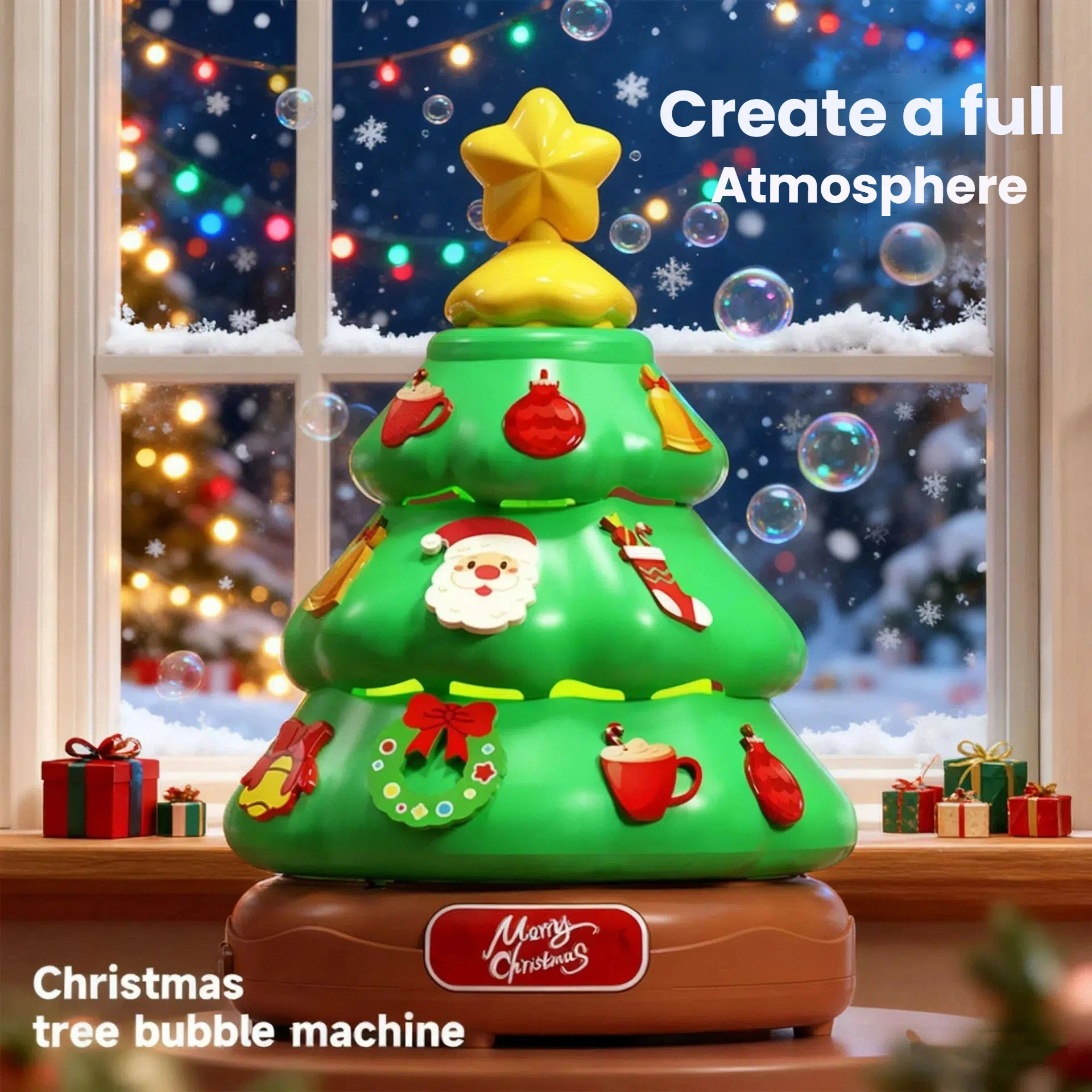 2026自動クリスマスツリーバブルマシン、音楽とライト付き、バブルスプレー、男の子と女の子のための屋外パーティーおもちゃ、クリスマスギフト