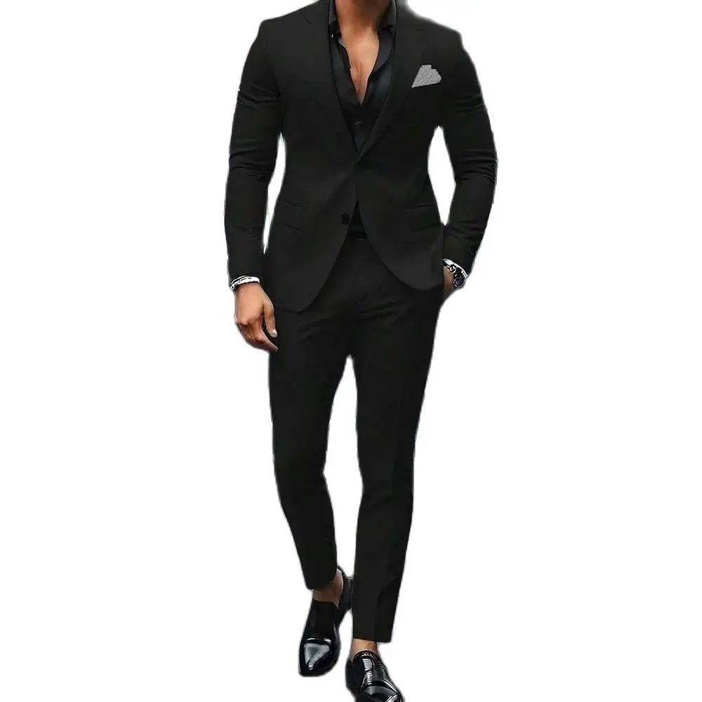 Luxury Black Men Suits Single Breasted Notch Lapel Slim Fit Blazer Terno Formal 2 Piece Jacket Pants Business Outfits Full Set