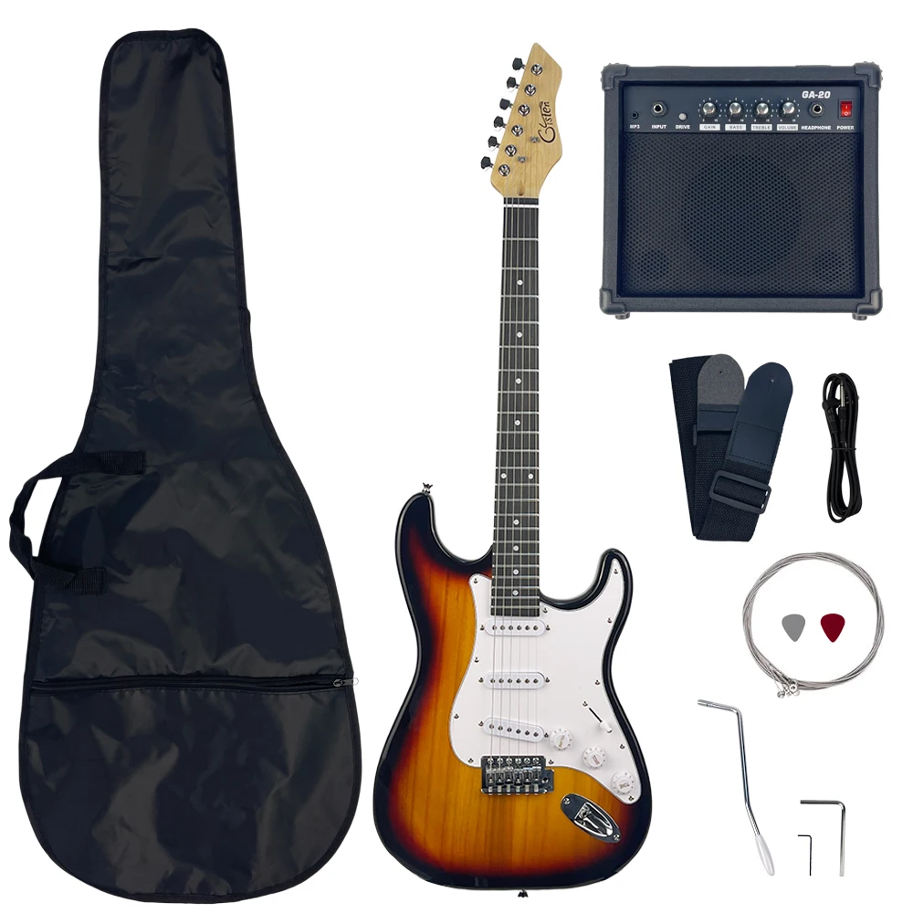 39 inch ST electric guitar set, 20 watt speaker, with backpack and cover, string tuner cable export quality  2026001