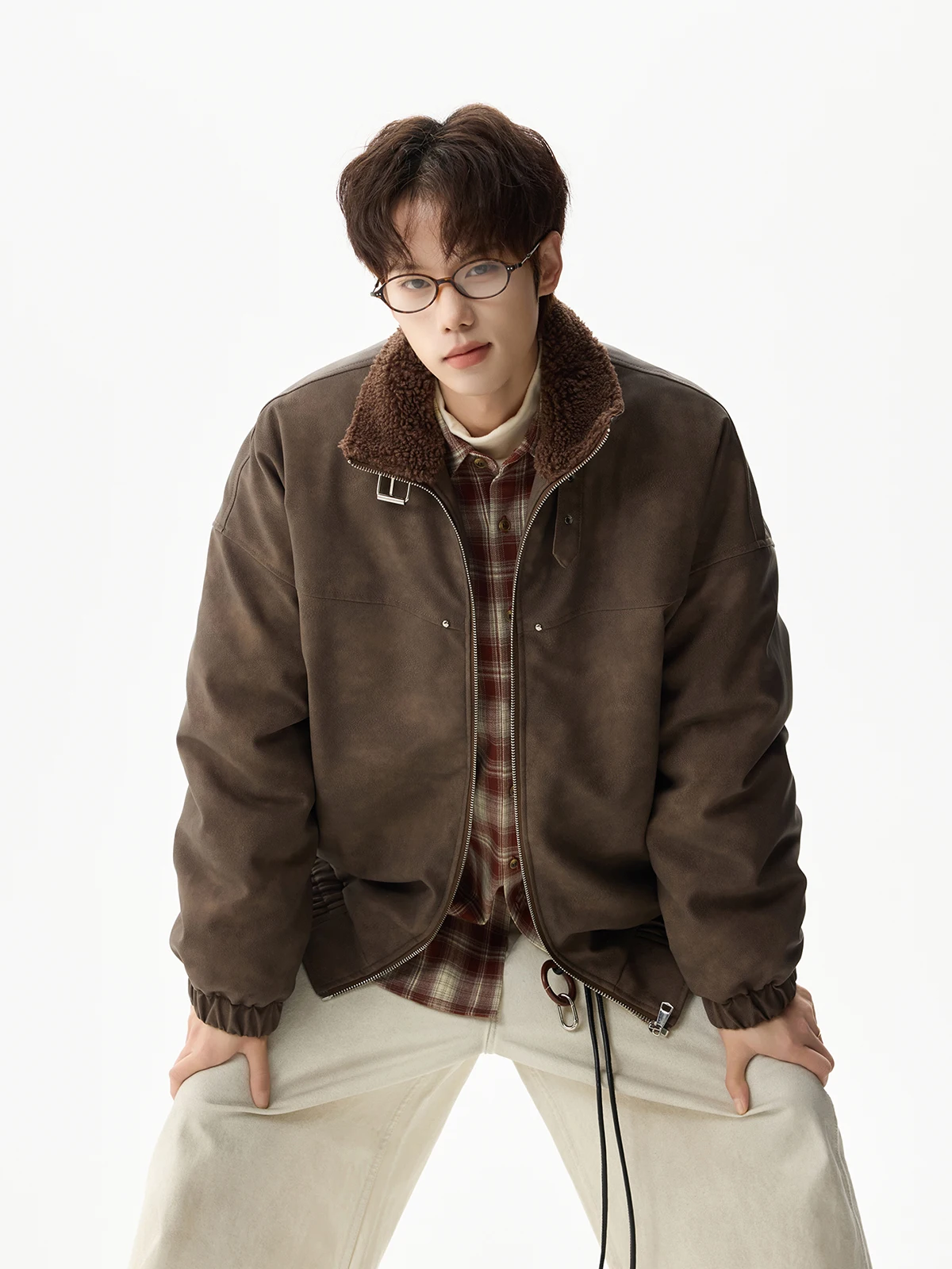 

American Sle Fce Lined PU Leather Flight Jaet Men's Winter Stand Collar Cotton Coat Thi Warm High Quali Cotton Pad...