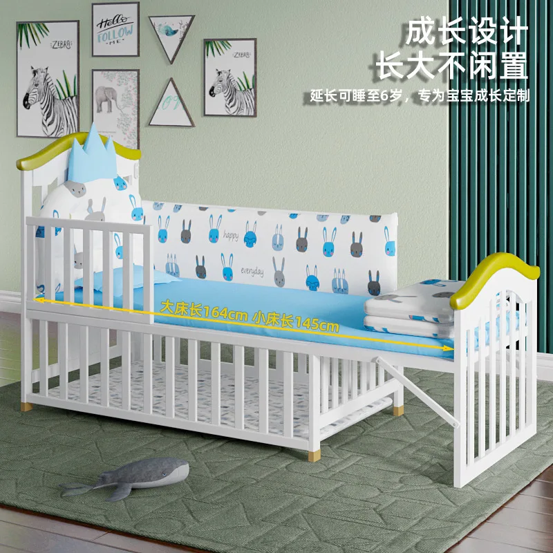 Babyfond Crib Solid Wood European White Multifunctional Baby Bb Movable Newborn Child Crib Splicing Bed
