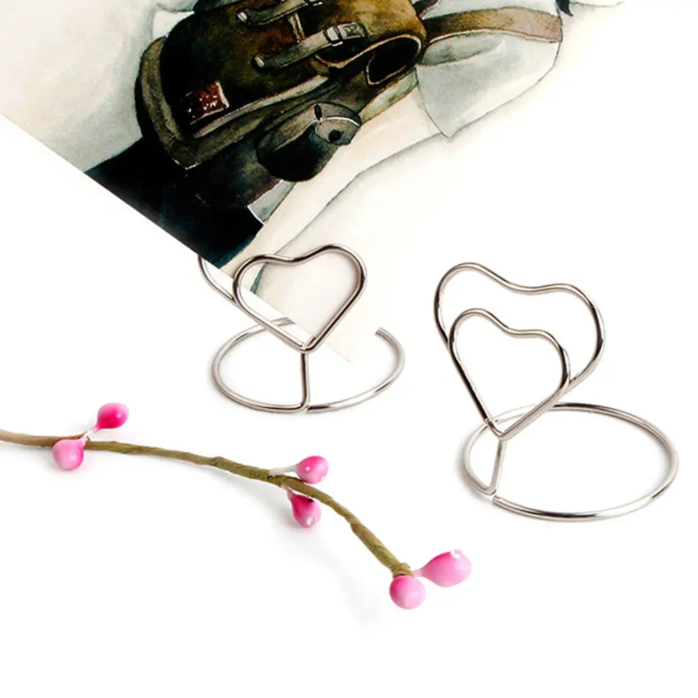 24Pcs Heart Shape Desktop Photo Clip Holder Spiral Base Stainless Steel Table Number Holder Name Card Menu Clip for Wedding