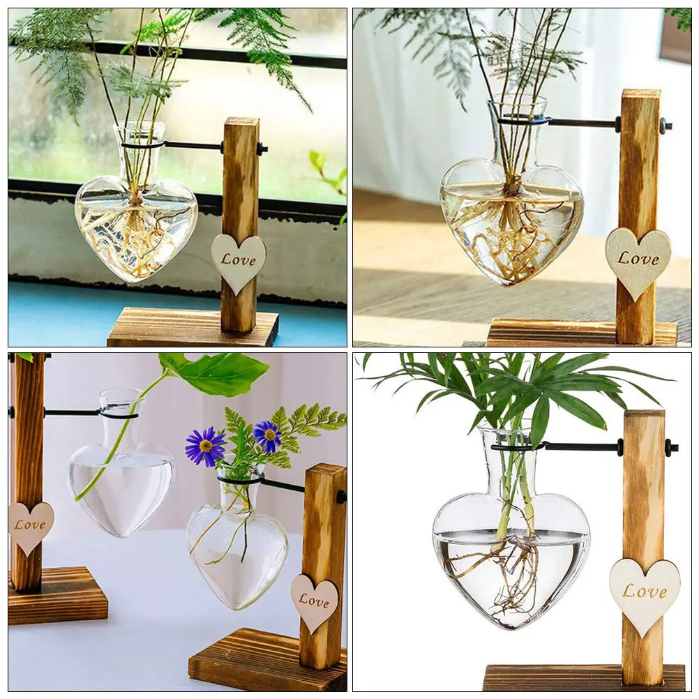 

2Pcs Heart Shaped Glass Vase Hydroponic Flower Planter Decorative Glass Container for Home Office Flower Arrangement Plant
