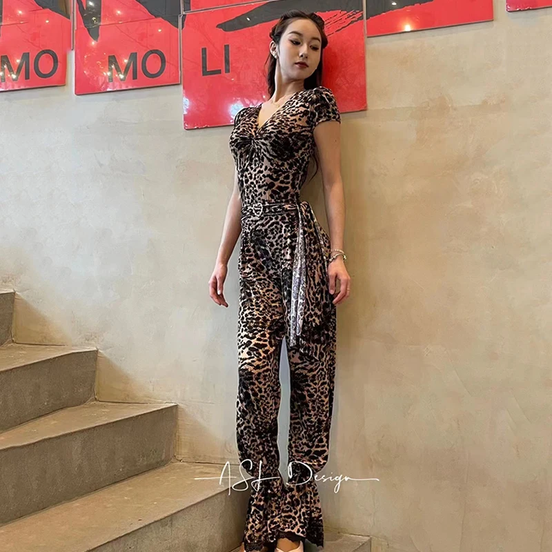 New Summer Leopard Latin Dance Clothes Sleeveless Tops Pants Women Rumba Cha Cha Dance Performance Costume Practice Wear BL12826