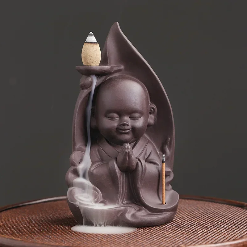 Zen Incense Burner The Little Monk Home Ornaments Purple Clay Waterfall Backflow Incense Burner Incense Stick Holder -No Incense