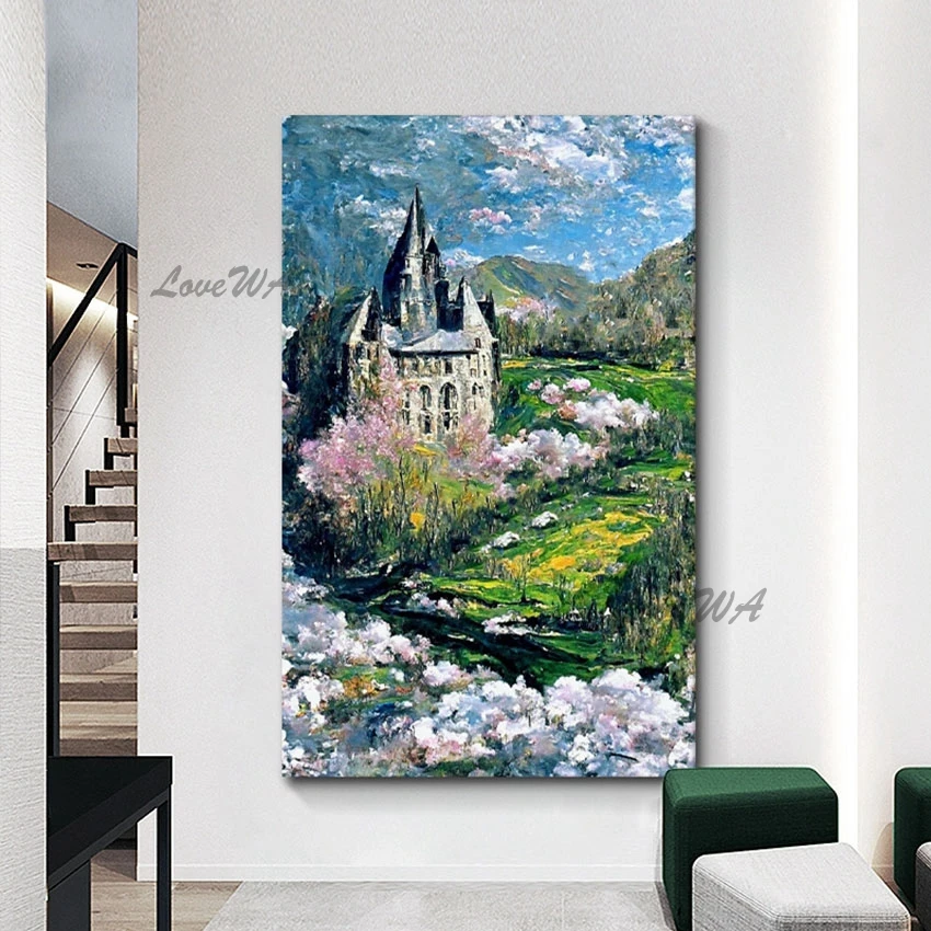 Wholesale Frameless Decor Art Canvas 3d Beautiful Abstract Castle Landscape Building Painting Wall Pictures For Living Room