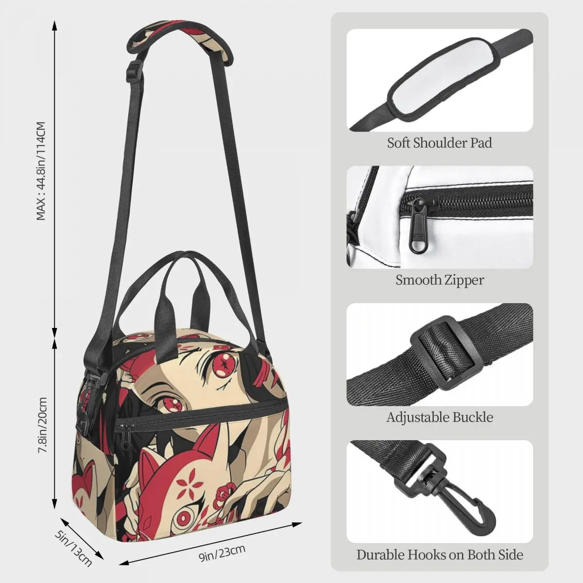 Nezuko Kimono Demon Slayer Kimetsu No Yaiba Anime Lunch Bags Bento Box Lunch Tote Picnic Bags Thermal Bag for Woman Travel