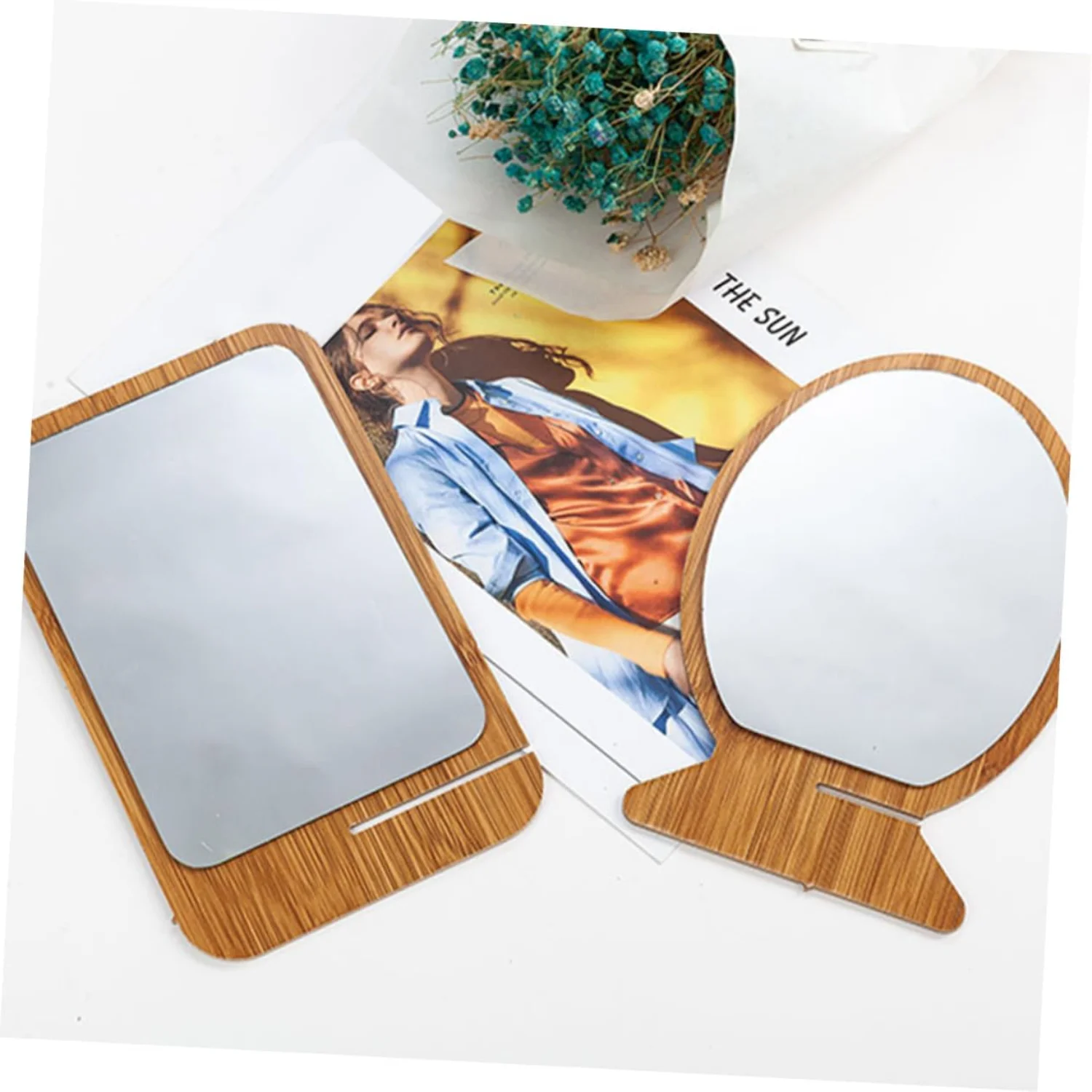 2 stücke Holz Holz Klapp Make-Up für Frauen Männer Friseur Friseur Tisch Spiegel Tisch Kommode Tragbare Stehen