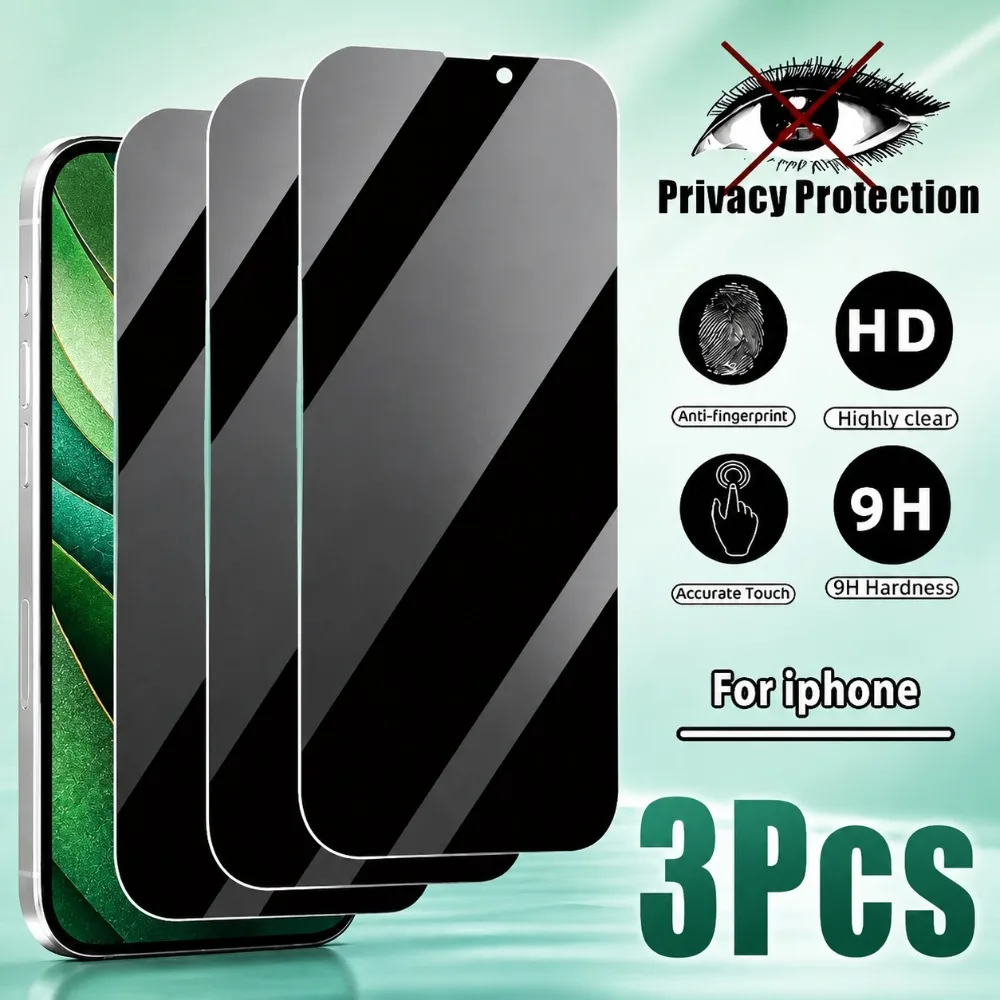 

3Pcs Anti Spy Full Screen Protector for iPhone 17 16 15 14 Pro Max Air 17e 16e 15 Plus 13 12 11 Pro 9H Hardness Tempered Glass
