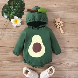 Newborn baby boy's spring and autumn hooded avocado printed long sleeved bun triangle sweater