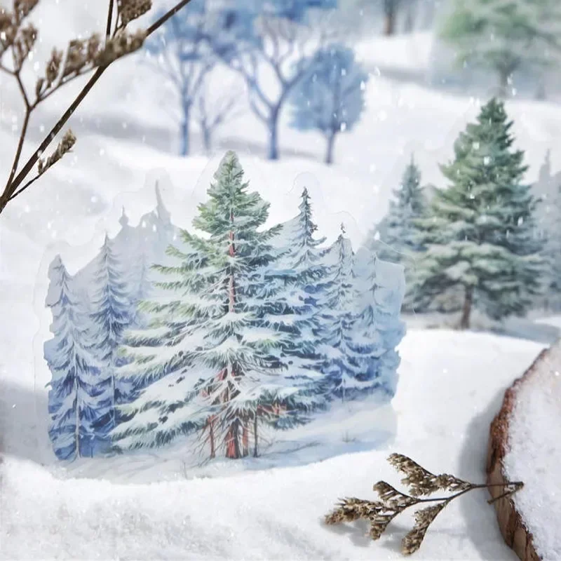 20Pcs PET Stickers Tree Shadow in Snow Cold Forest Winter Tree Landscaping Handbook Supplies package Scrapbook cutting 141*90mm