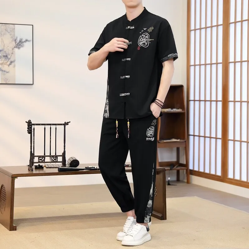 

Shirts + shorts 2025 summer Sportswear Men's fashion Sets Male shirts and shorts Casual Shirts Two Piece Chinese style Outfits