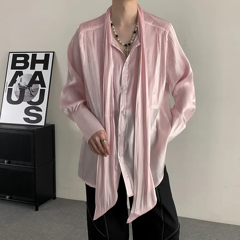 

Neutral Sle Long Sve Ice Silk Men Women irt Draped Effect European Organza ow Model Faionable Youth Polyester Fiber