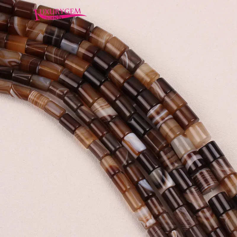 Natural Banded Agates Stone Spacer Loose Beads 8x12/10x14mm Smooth Column Shape DIY Jewelry Making 38cm wk416