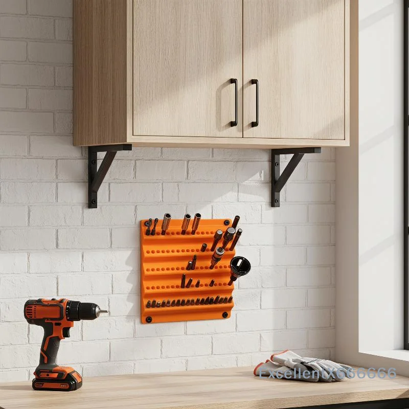 Wall-Mounted Drill Bit Holder Orange Multi-Slot Tool Rack for Garage Workshop Tool Storage Organization