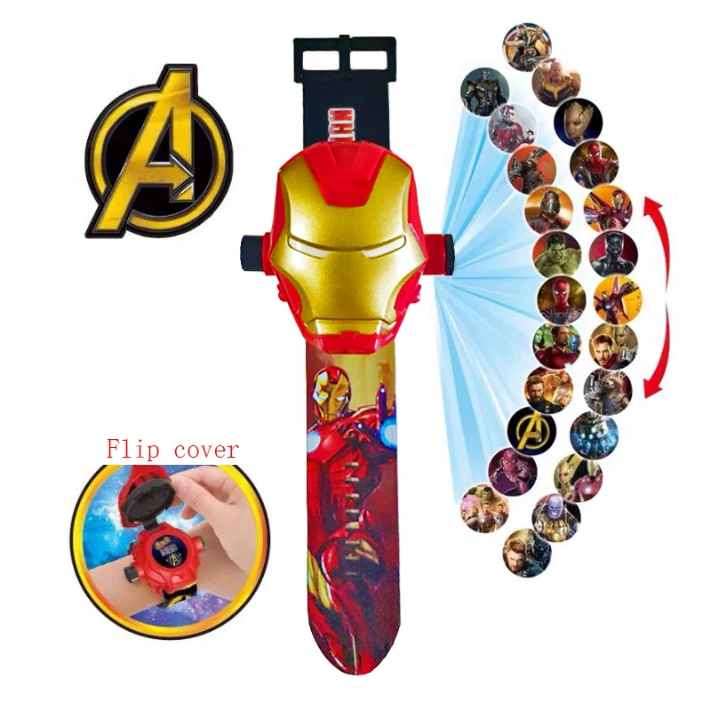 Hot Disney Spider-man Iron Man Superheroes Pixar Toys Children Watch 3D Projection Cars MCqueen  Cartoon Watch Children Toys Gif