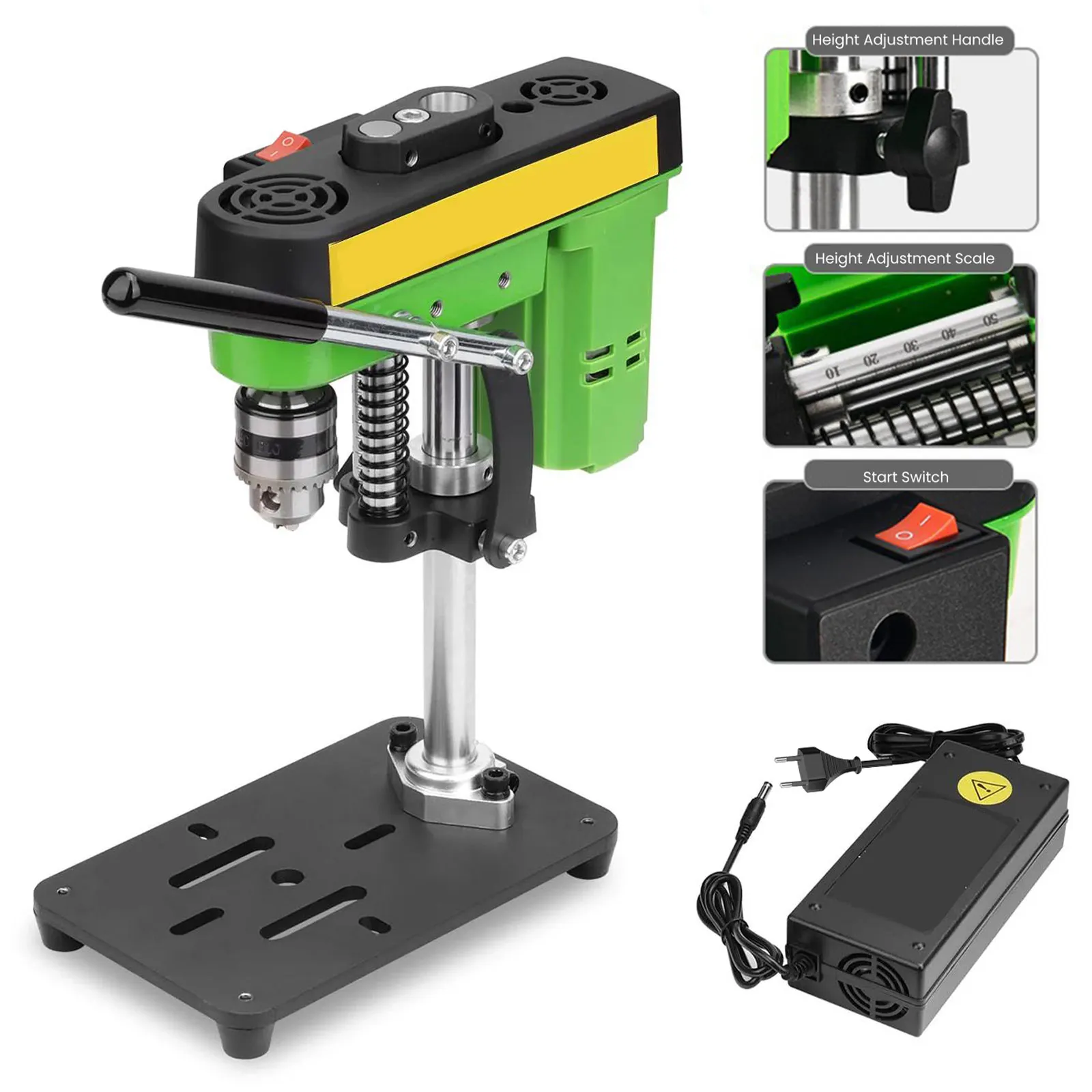 Mini trapano da banco, macchina per foratura di precisione a velocità variabile con 7 livelli, dotata di mandrino da 0,6 a 6,5 mm, trapano da banco compatto per lavori di falegnameria, gioielleria e