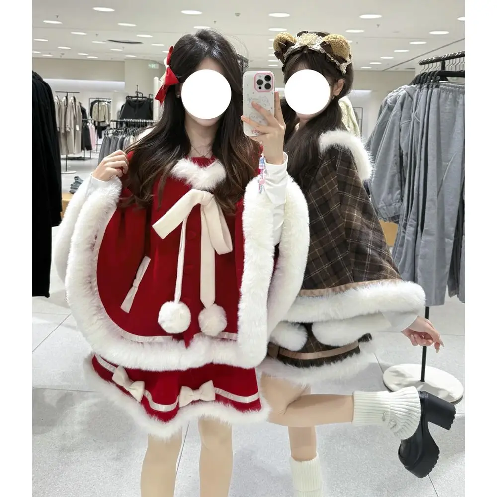 

Милые японские милые комплекты с юбкой, женский плащ, куртка + полуюбка, комплект из двух предметов, осень-зима, эстетика Лолиты, шикарная одежда для девочек