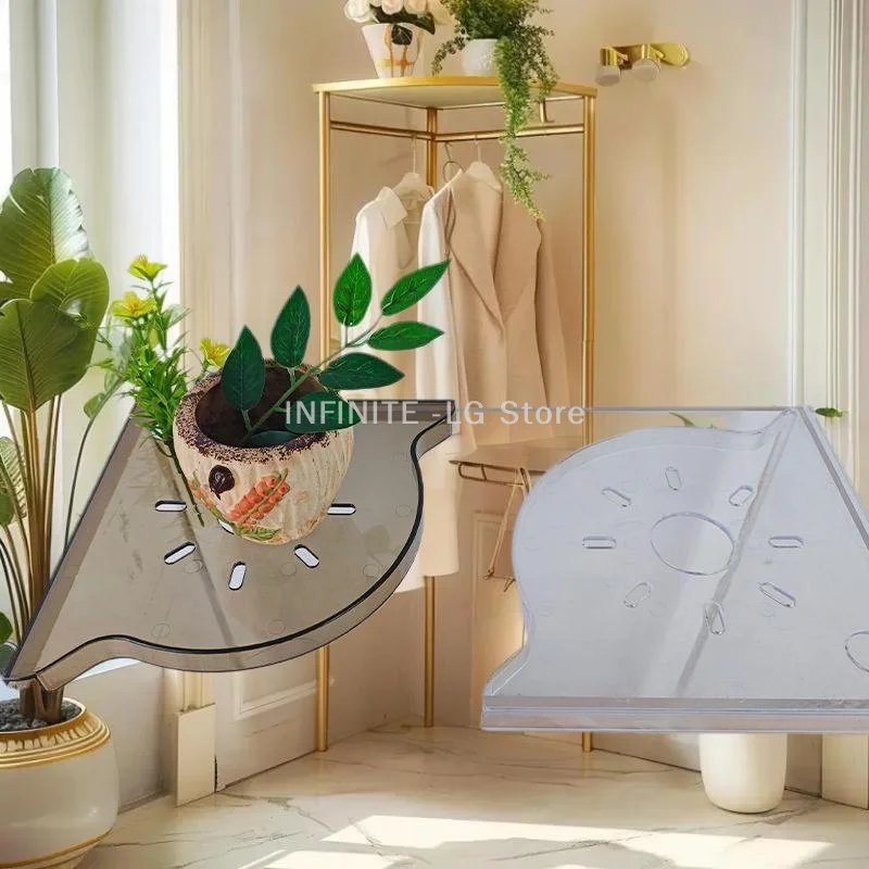 Fish Tank Mount Corner Shelf with Hydroponics Green Plant Tray, Punch-free Storage Rack Landscape Bracket