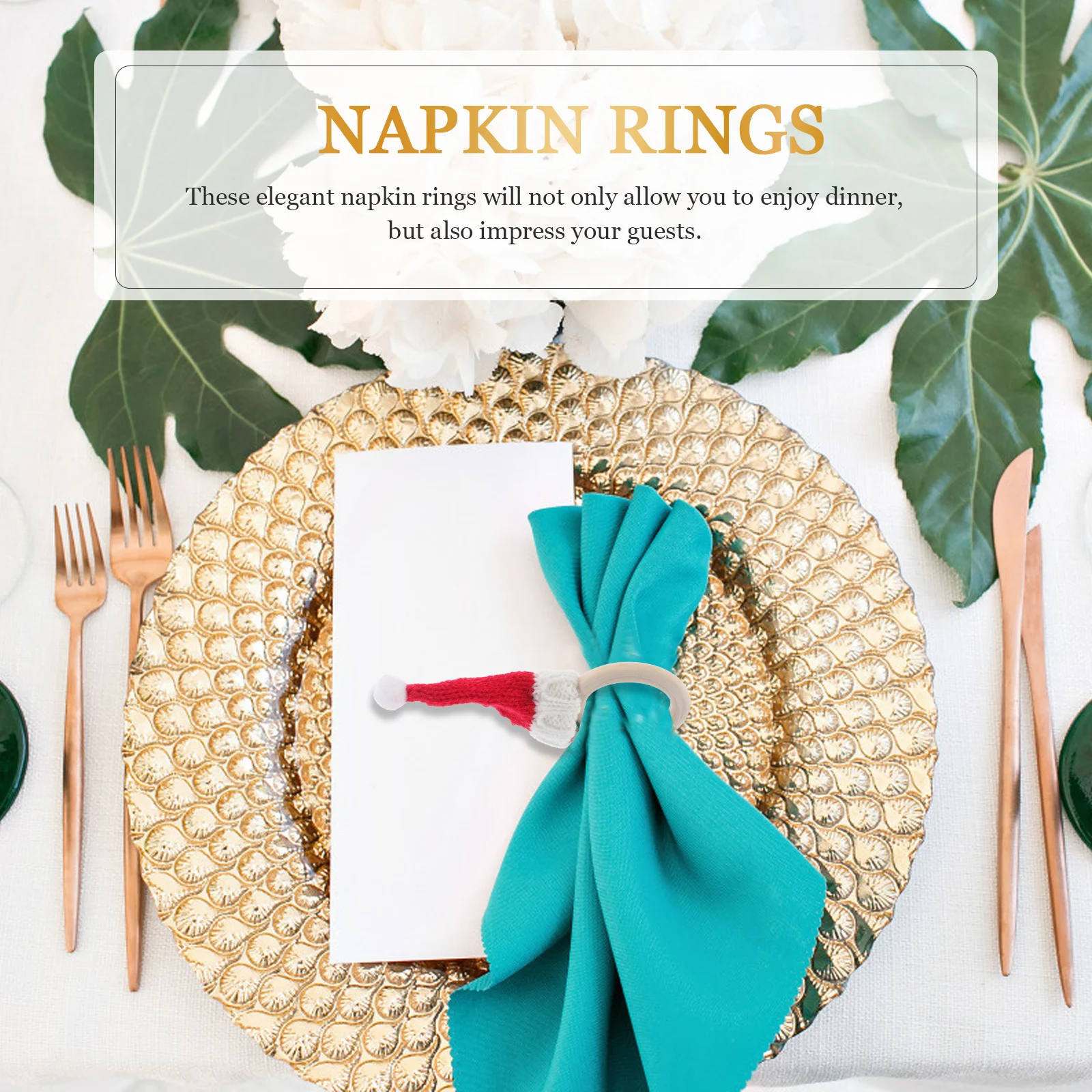 

4Pcs Christmas Napkin Rings Elegant Xmas Table Decoration Holiday Party Hat Shaped Holder Christmas Napkin Rings