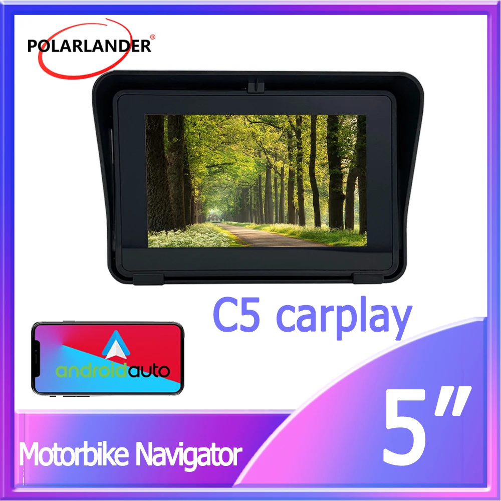 5 Inch Motorcycle Navigator C5 - Wireless/Wired CarPlay Android Auto Dual Bluetooth Mounting Bracket Included