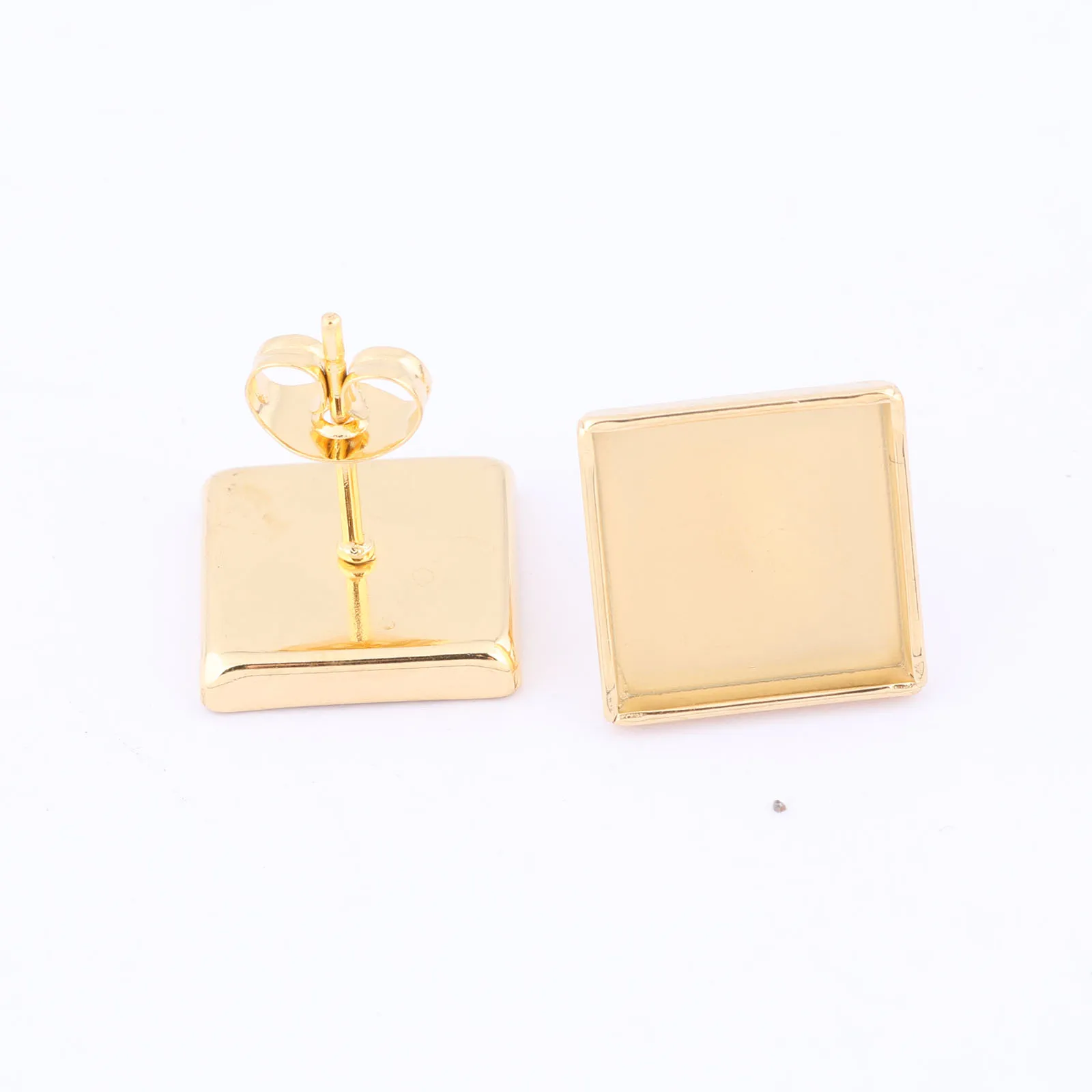 10pcs Stainless Steel Gold Plated 10mm Square Cabochon Earring Base Blanks Studs Diy Bezel Settings For Jewelry Making Supplies