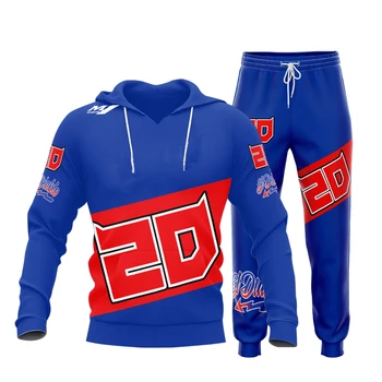 Fabio Quartararo El Diablo 20 MotoGP Racing 올 오버 프린트 3D 의류 셔츠 & 스웨트팬츠 - 블루 남성용 야외 스포츠웨어 슈트