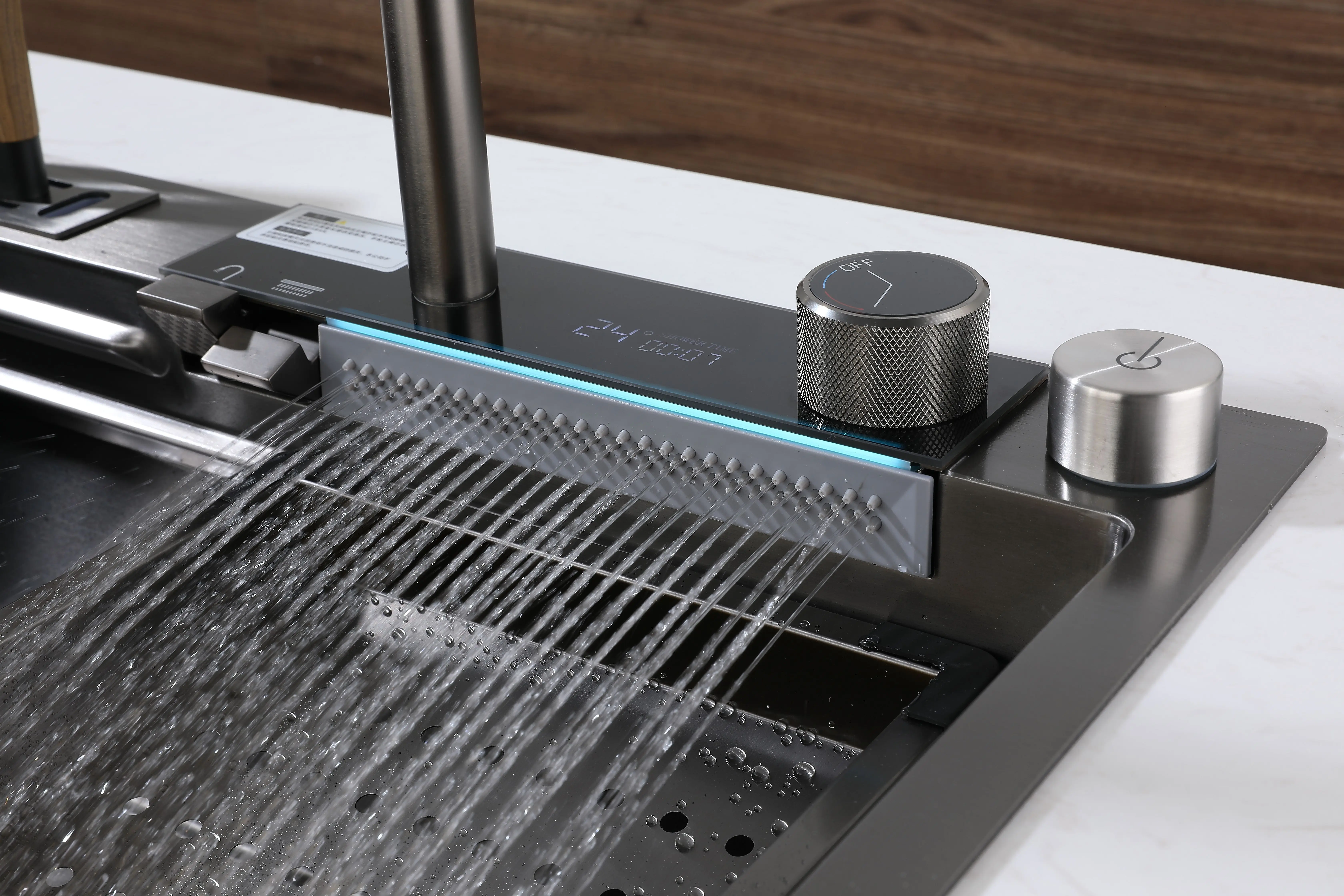 ZC1-Hot Selling 304 Stainless Steel Single Bowl Kitchen Sink Faucet Pull Out Waterfall Kitchen Sink Faucet