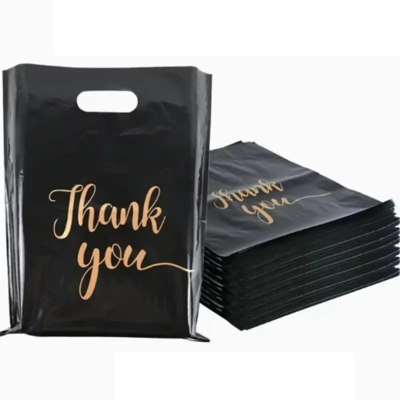 Thank You Bag Black Handheld Shopping Bag Plastic Packaging for Parties Birthdays Weddings Thanksgiving Anniversary Christmas