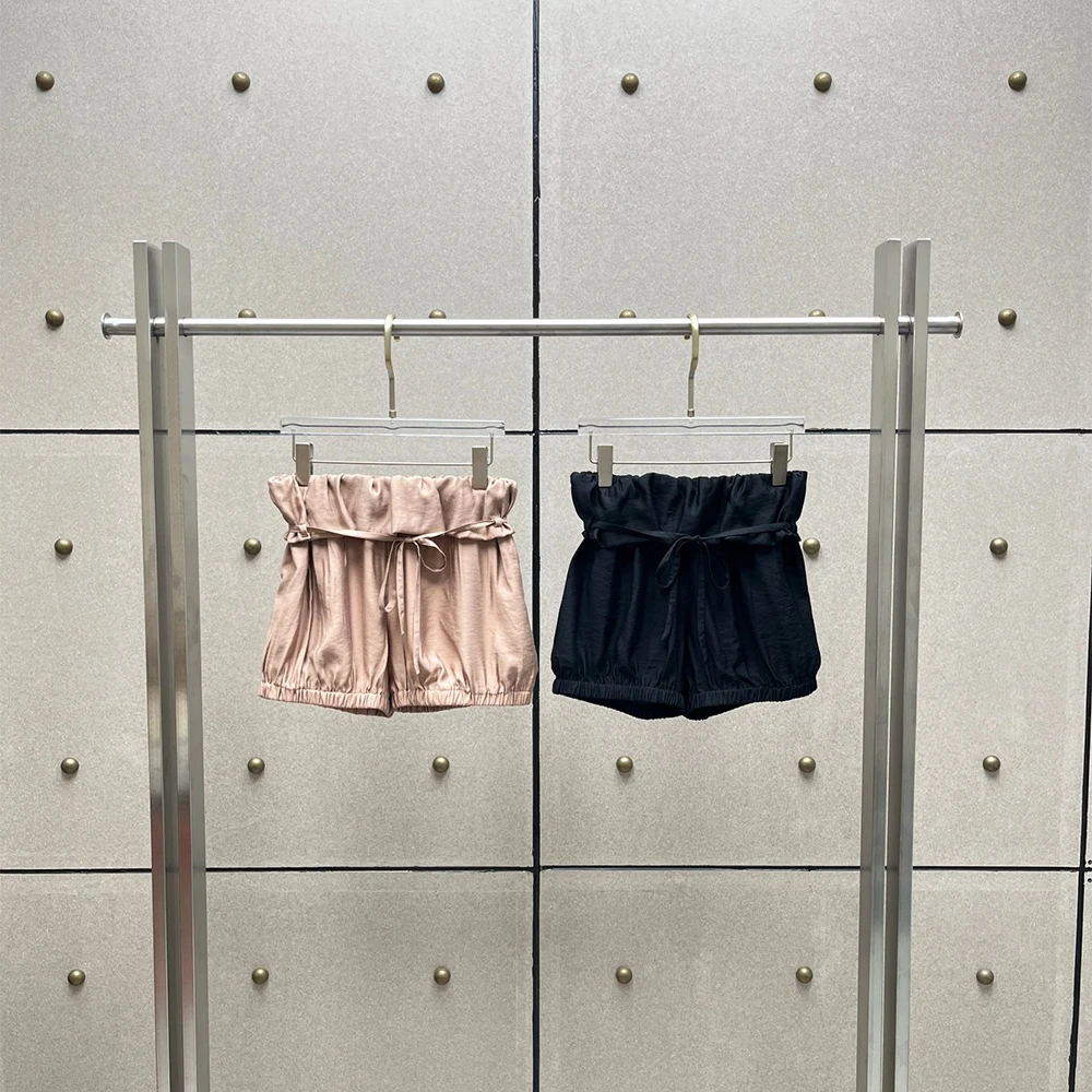 Women High Waist Shorts Casual Drawstring Tie Loose Wide Leg Short Pants Soft Satin Summer Daily Wear Ladies Beach Shorts