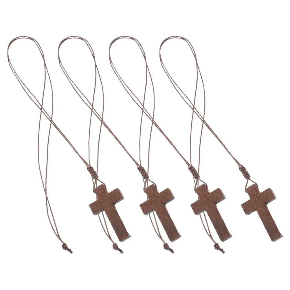 4Pcs Wooden Adjustable Cord Pendant Unisex Vintage Religious Pendant Bible Verse Cross Accessory Vehicle Charm