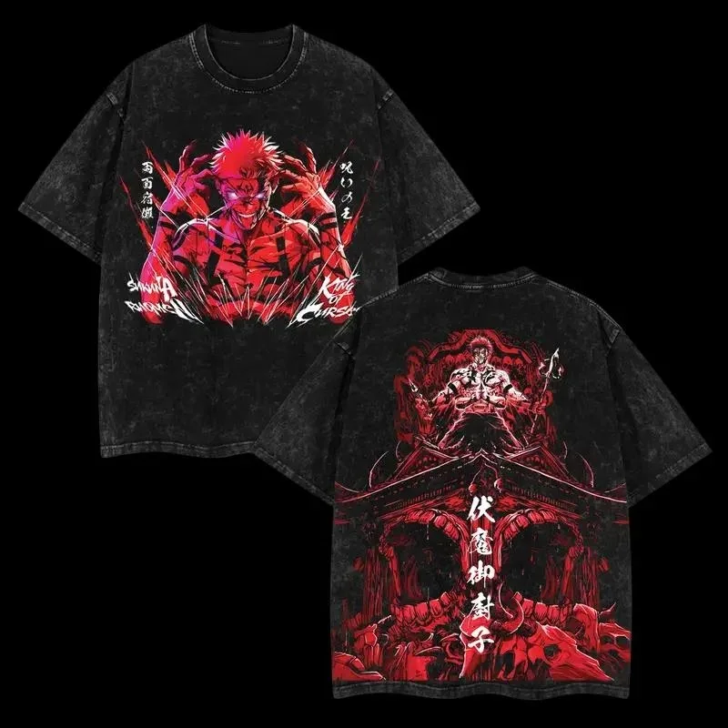 

Jujutsu Kaisen Ryomen Sukuna Manga Graphic Print T Shirt Vintage Washed Oversized T-shirt High Quality Cotton Streetwear Unisex