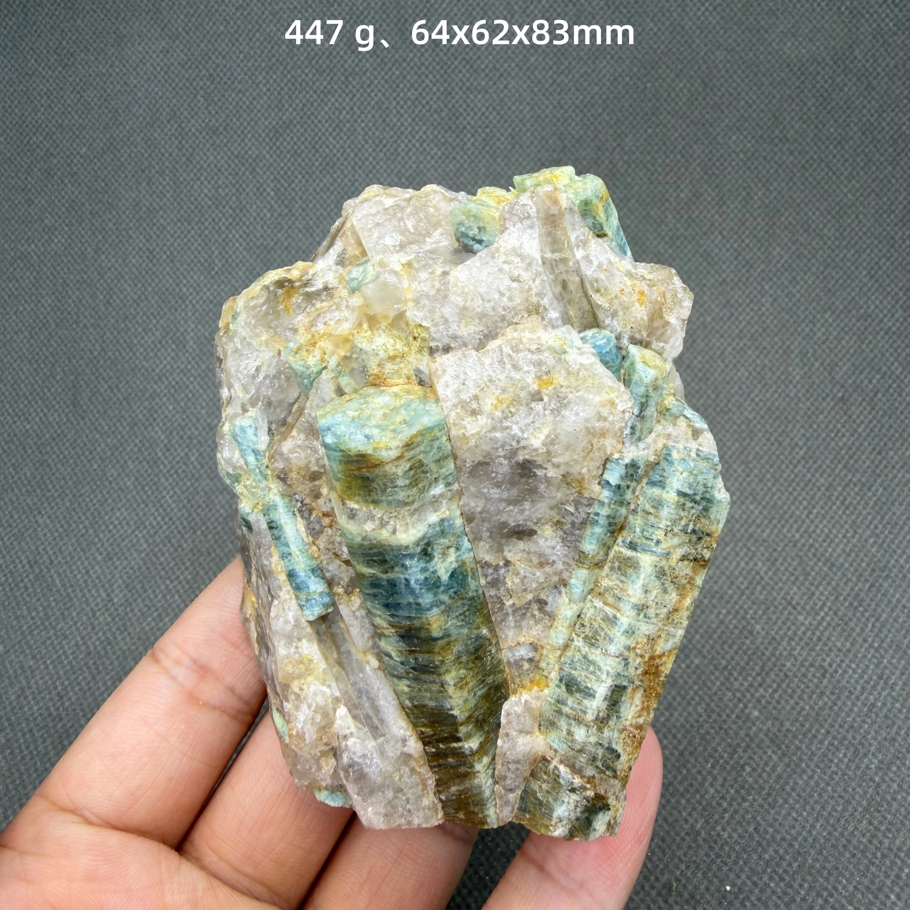 Natural aquamarine and crystal symbiosis mineral +  crystals and stones Quartz Healing Stone worry stone