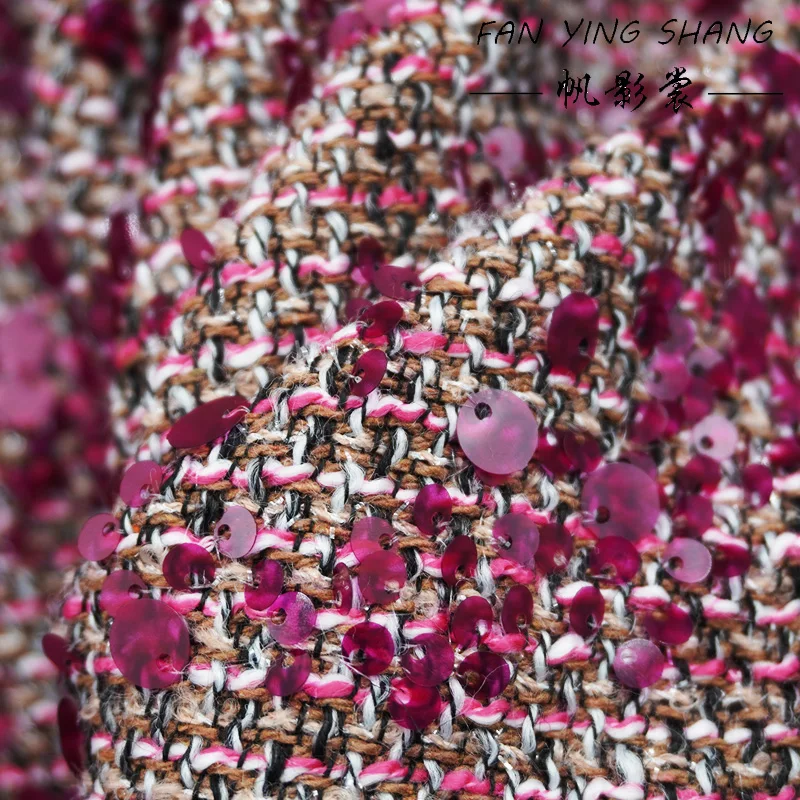 

Rose Red Sequins Tweed Fabric For Coat Diy