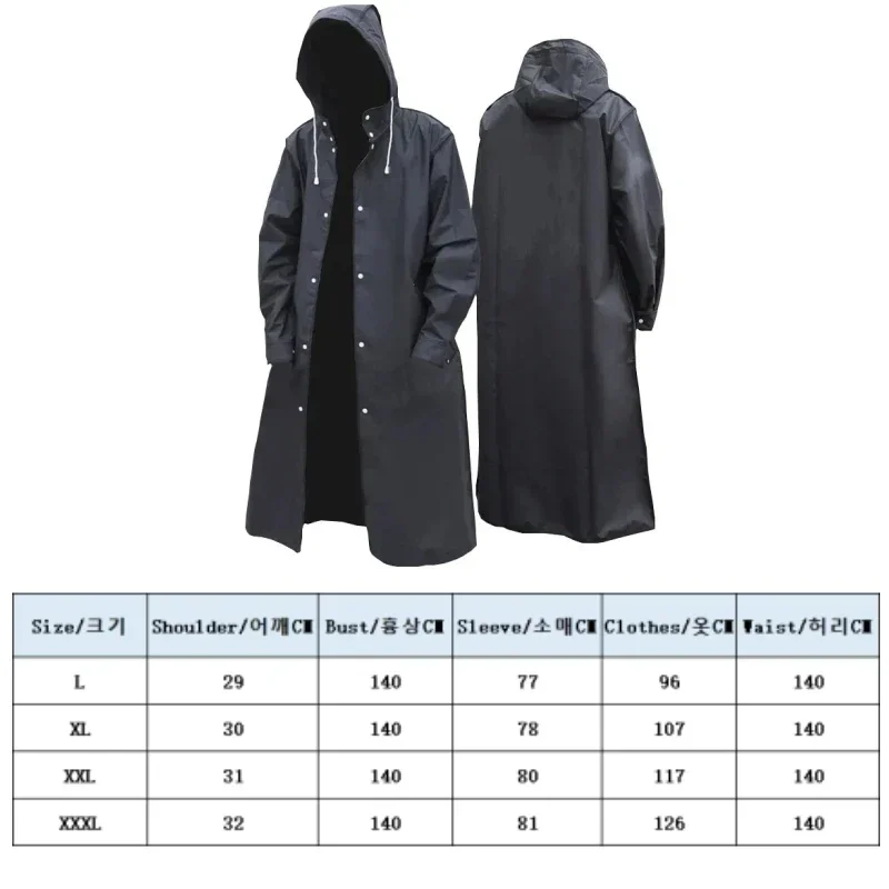 Long Rain Jacket Women Men Plus Size Waterproof Hooded Raincoat Unisex Portable EVA Black Rain Poncho with Hoods Outdoor