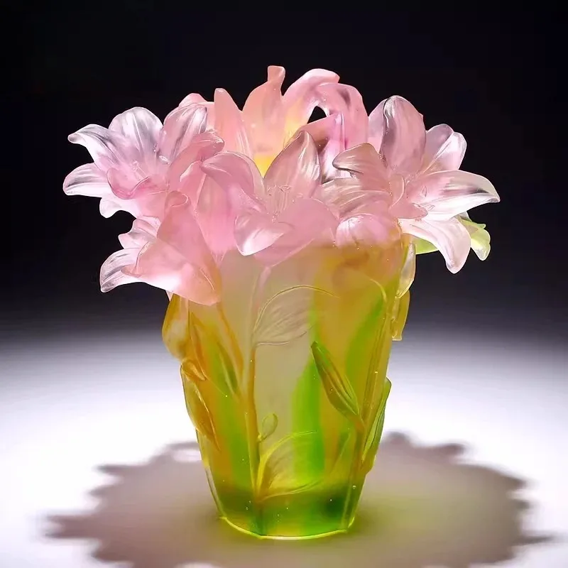 

Glazed vase crystal handicraft ornament high-end sense light luxury high-end living room high-end atmospheric decoration