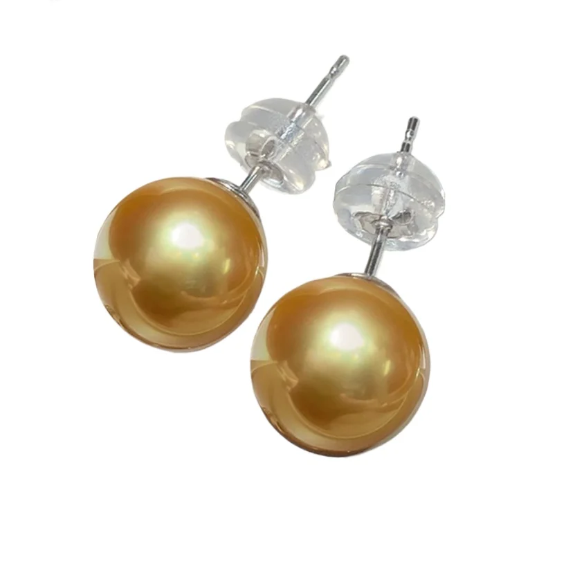 

CHARMING PAIR OF SOUTH SEA GOLD ROUND PEARL EARRING 9-10MM AAAAA