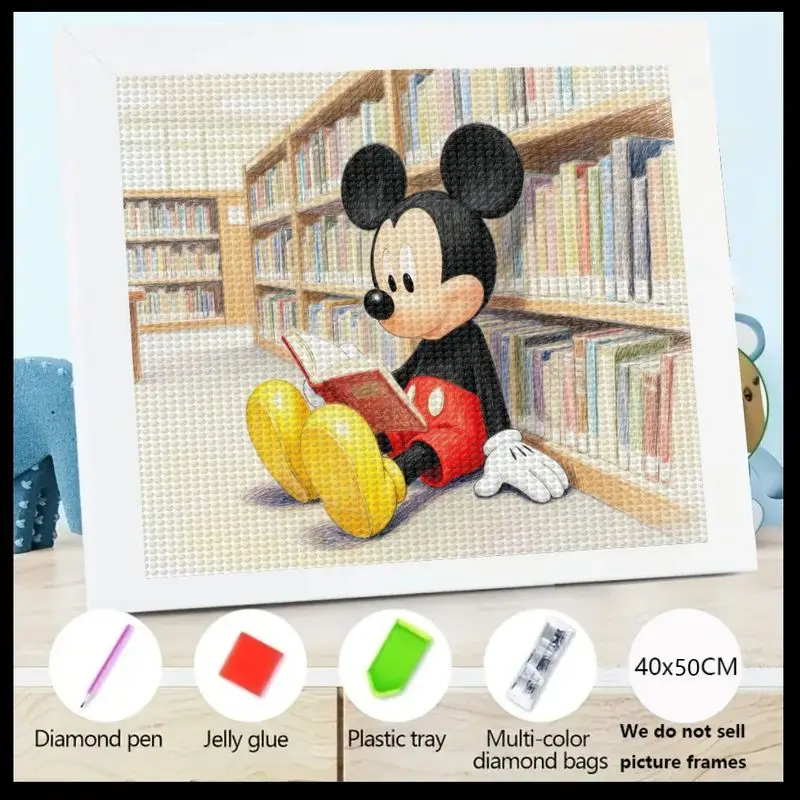 

1 шт., милый Микки Маус, читающий в библиотеке, 5D набор для алмазной живописи «сделай сам», полная дрель, круглый набор для вышивки хрустальными стразами, Sp