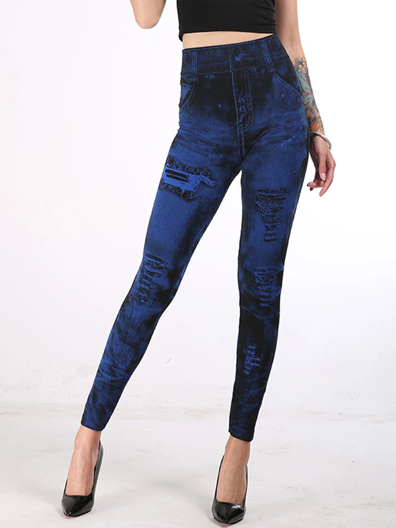 Slim-fit legging voor dames met hoge taille, High Street Fashion basisbroek voor het hele seizoen