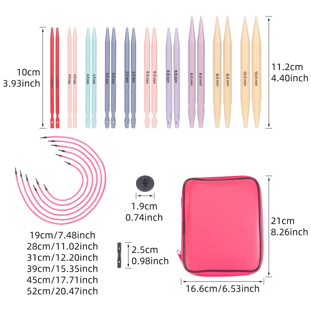 QJH 10 Size ABS Plastic Interchangeable Knitting Needle Set Circular Knitting Needles Set - US 5-15 (Caspian) Pu Bag