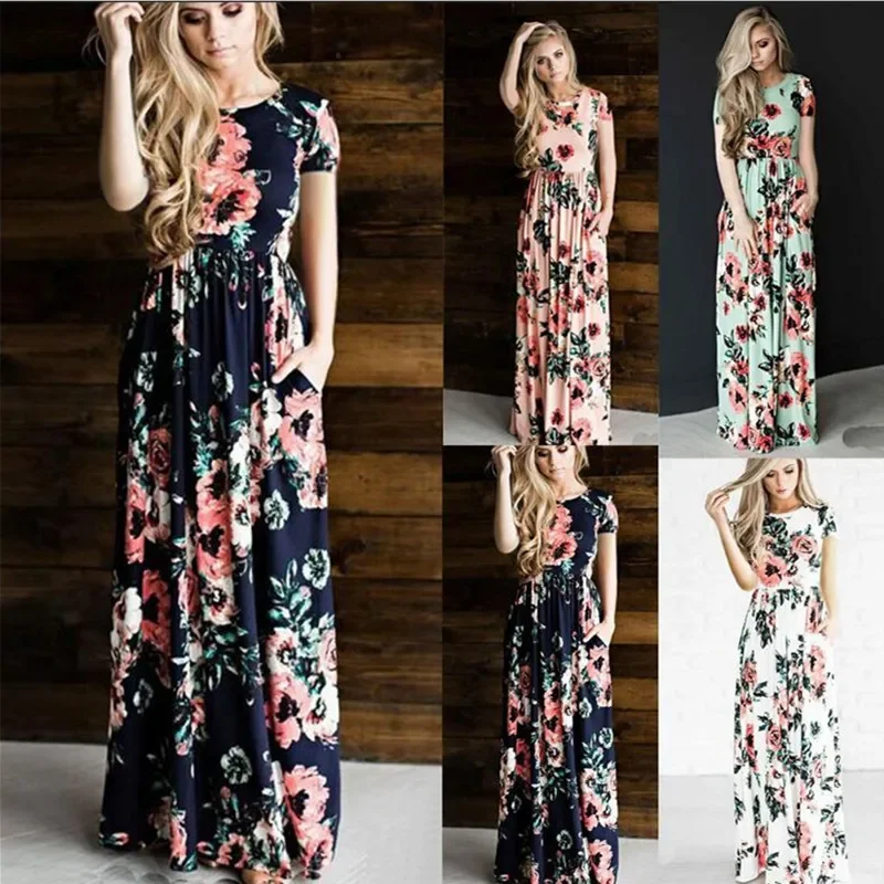 Abito estivo Boho Beach Donna 2025 Moda floreale Abito lungo femminile maxi Abiti Abito da festa da donna Plus Size 3XL Nero Bianco